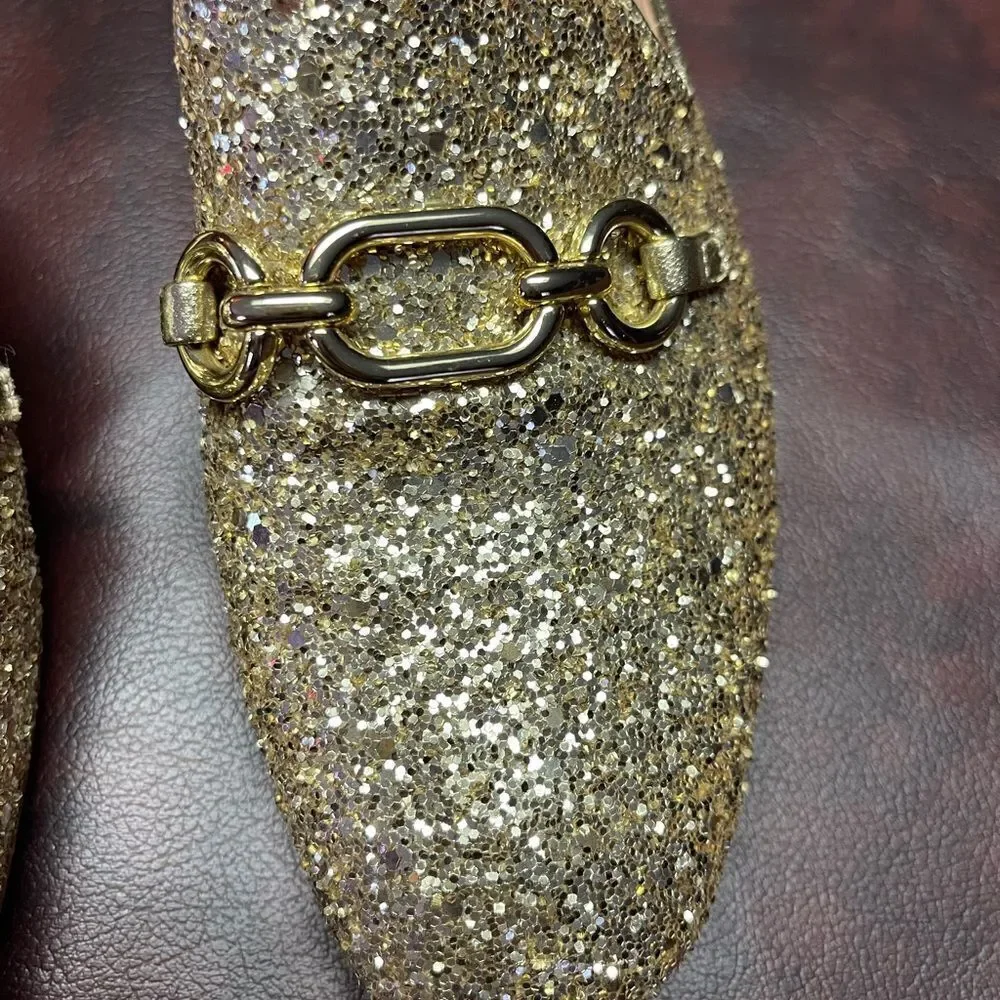 Kate Spade‎ gold glitter Glendi mules, size 6